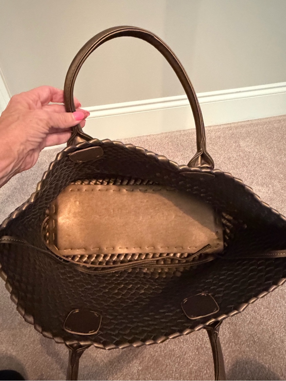 Woven Leather Tote Bag in Bronze - Picture 3 of 4